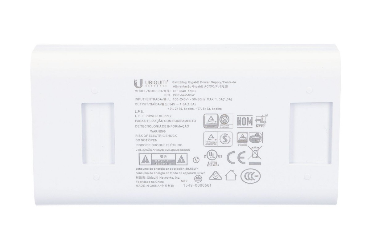UBIQUITI Zasilacz 54V, 80W, 1.5A, PoE, Gigabit — 4