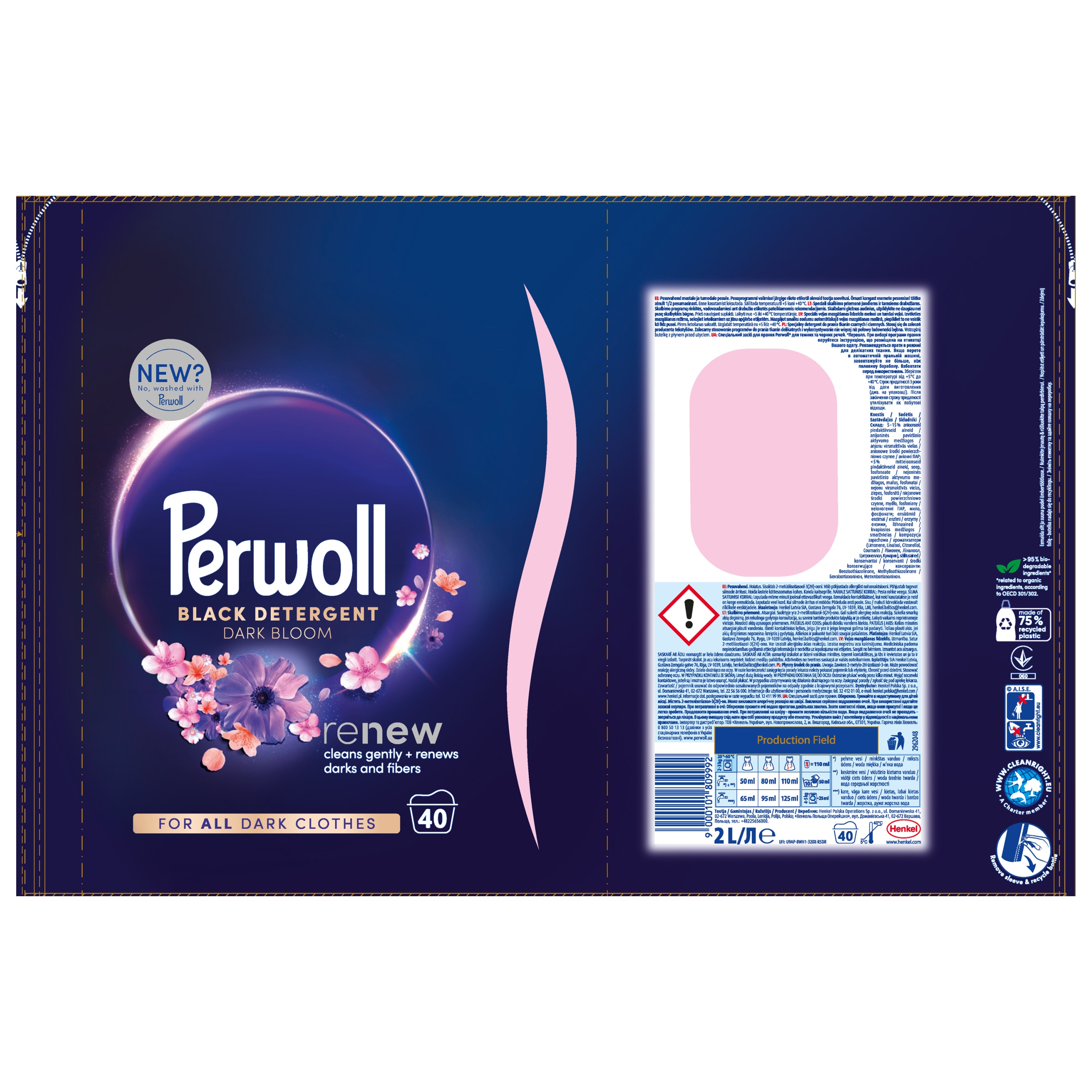 Levně Płyn do prania czarnych ubrań Perwoll Dark Bloom 40 prań 2L