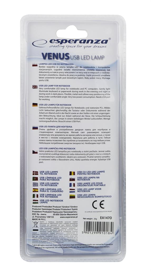 LAMPKA LED USB DO LAPTOPA VENUS ZIELONA USB GIĘTKA Kod producenta EA147G