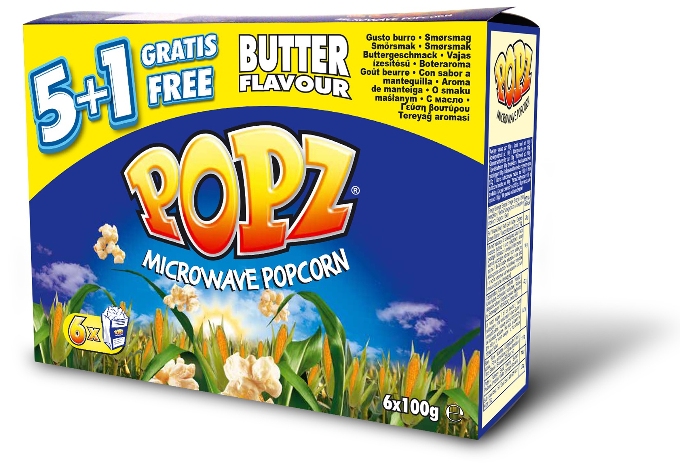 Levně 2x Popz Popcorn do mikrovlnné trouby máslový 6x600 g