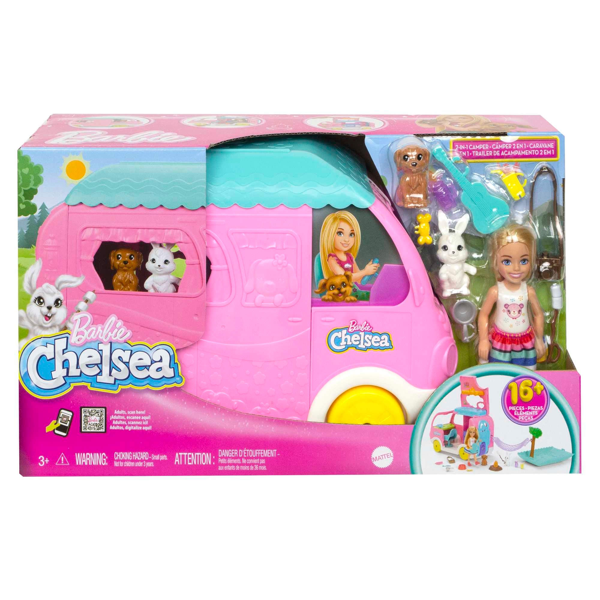 Barbie Chelsea Różowy kamper laleczka Chelsea 14 akcesoriów HNH90