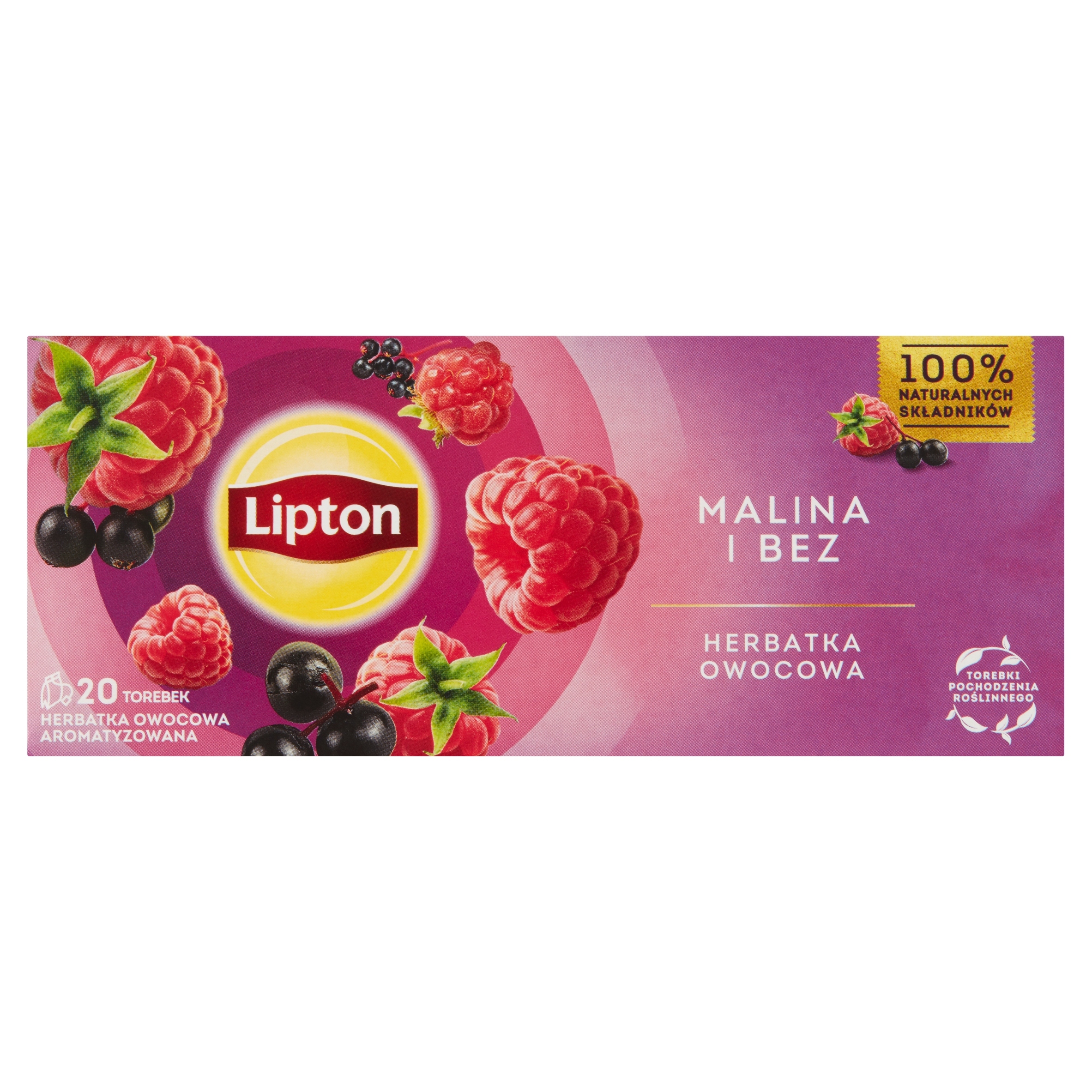 Levně 5 x Lipton Čaj s příchutí maliny a bezu 34 g (20 sáčků)