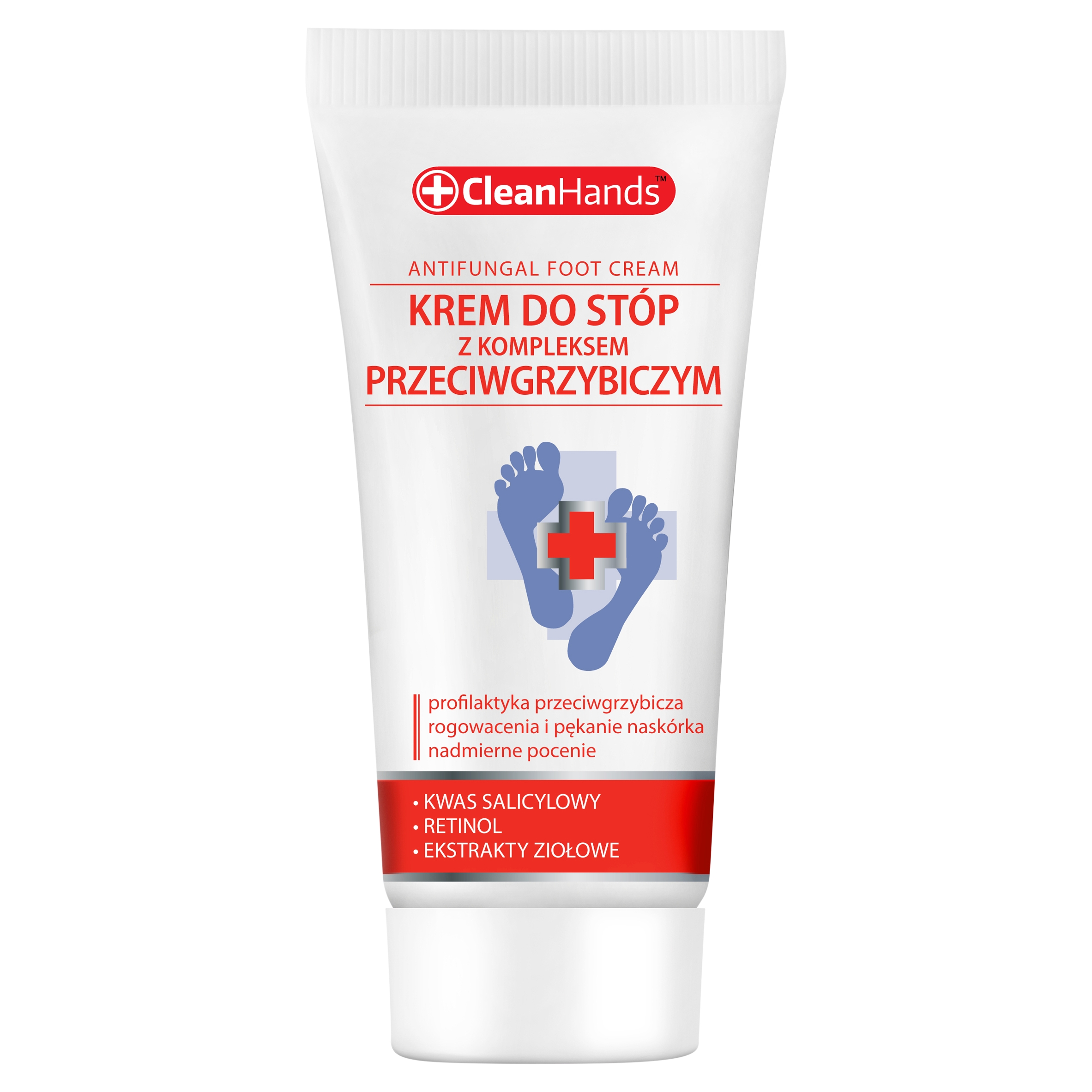 CLEANHANDS PIELĘGNACYJNY KREM DO STÓP Z KOMPLEKSEM PRZECIWGRZYBICZYM 30 ml