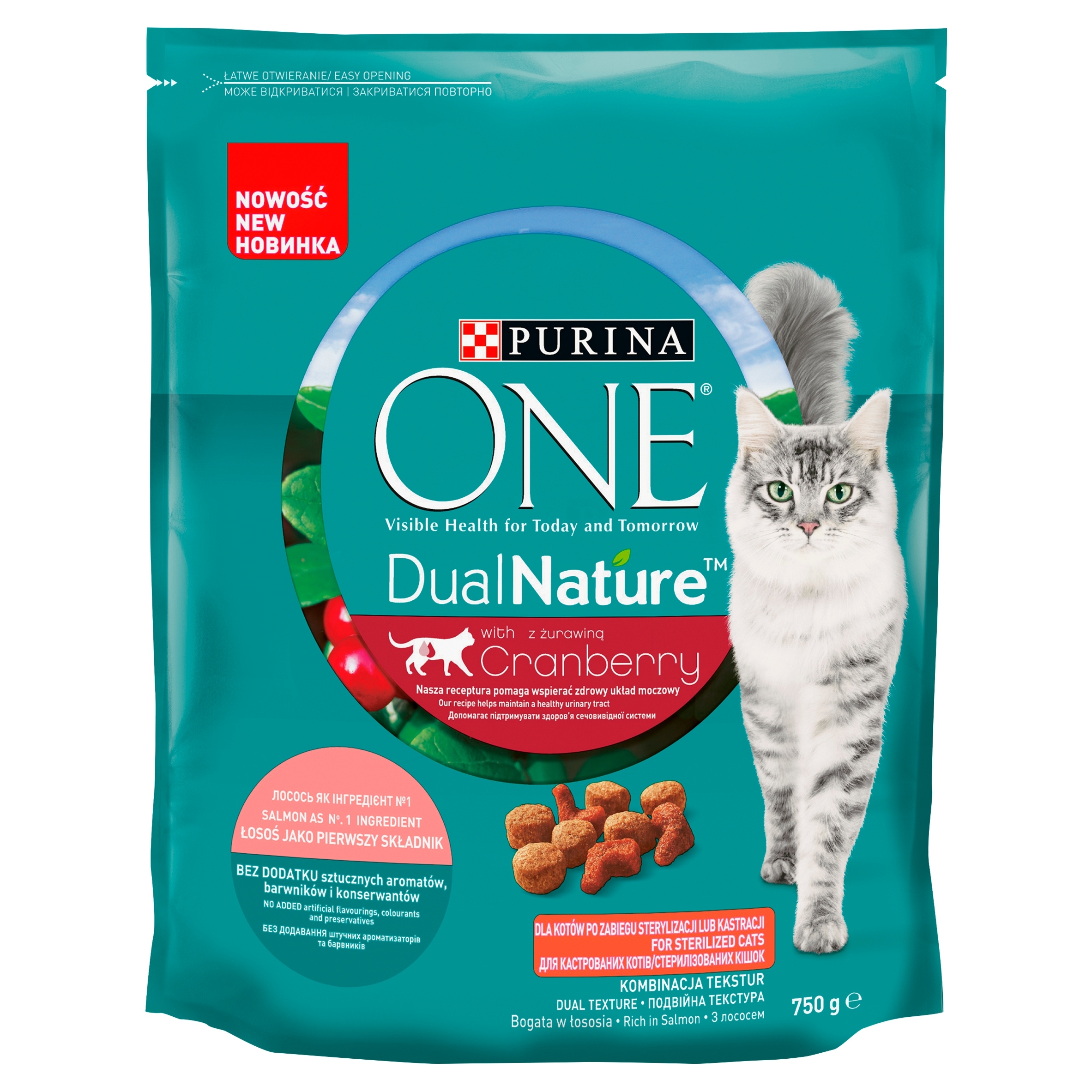 Levně 3X Purina One DualNature Cranberry Salmon 750 g