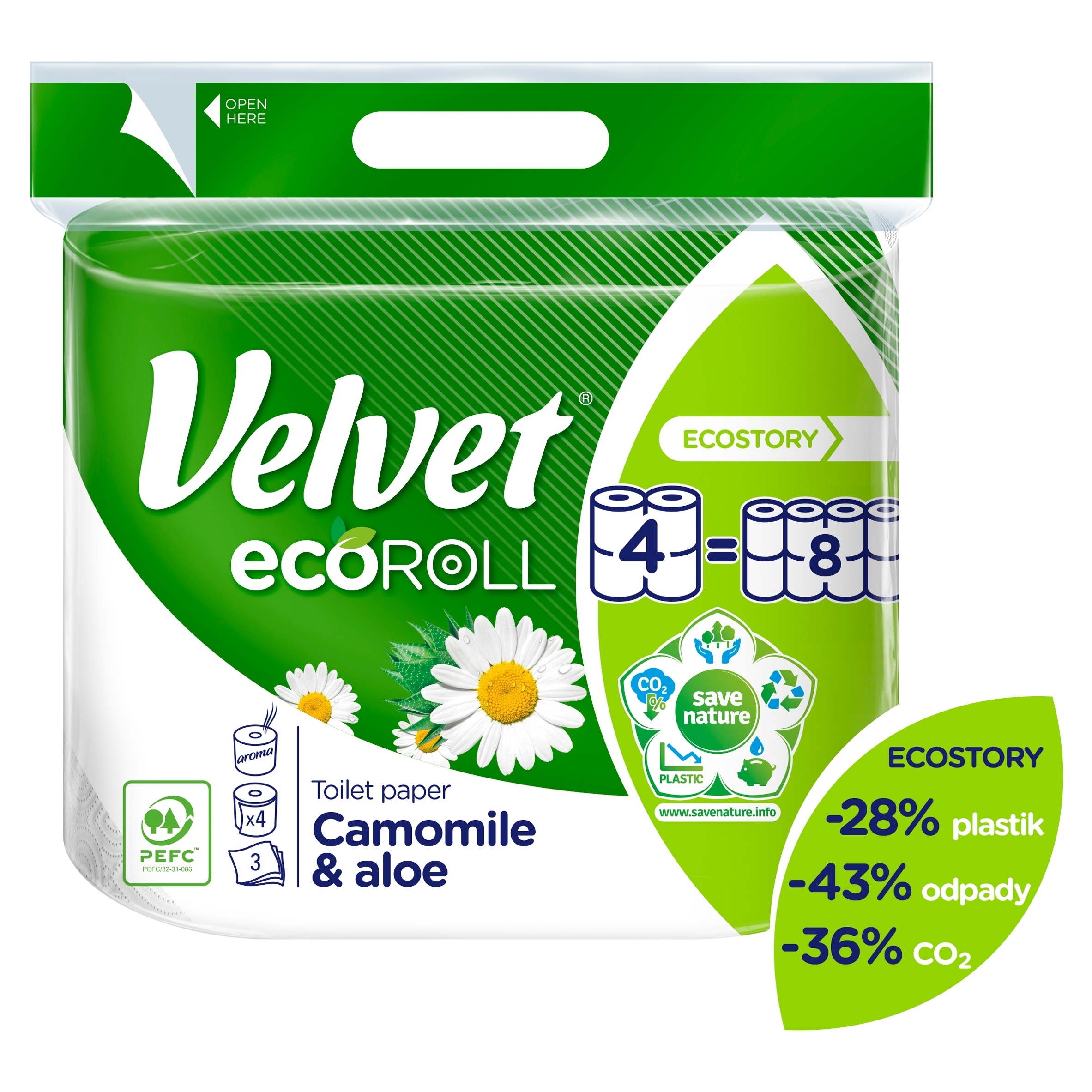 

Papier toaletowy Velvet Ecoroll rumianek & alo