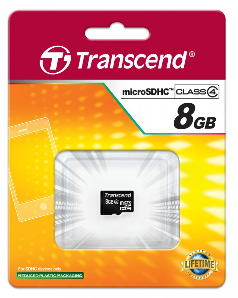 Transcend 8 Gb micro Sd microSD Sdhc Class 4 adaptér Sd