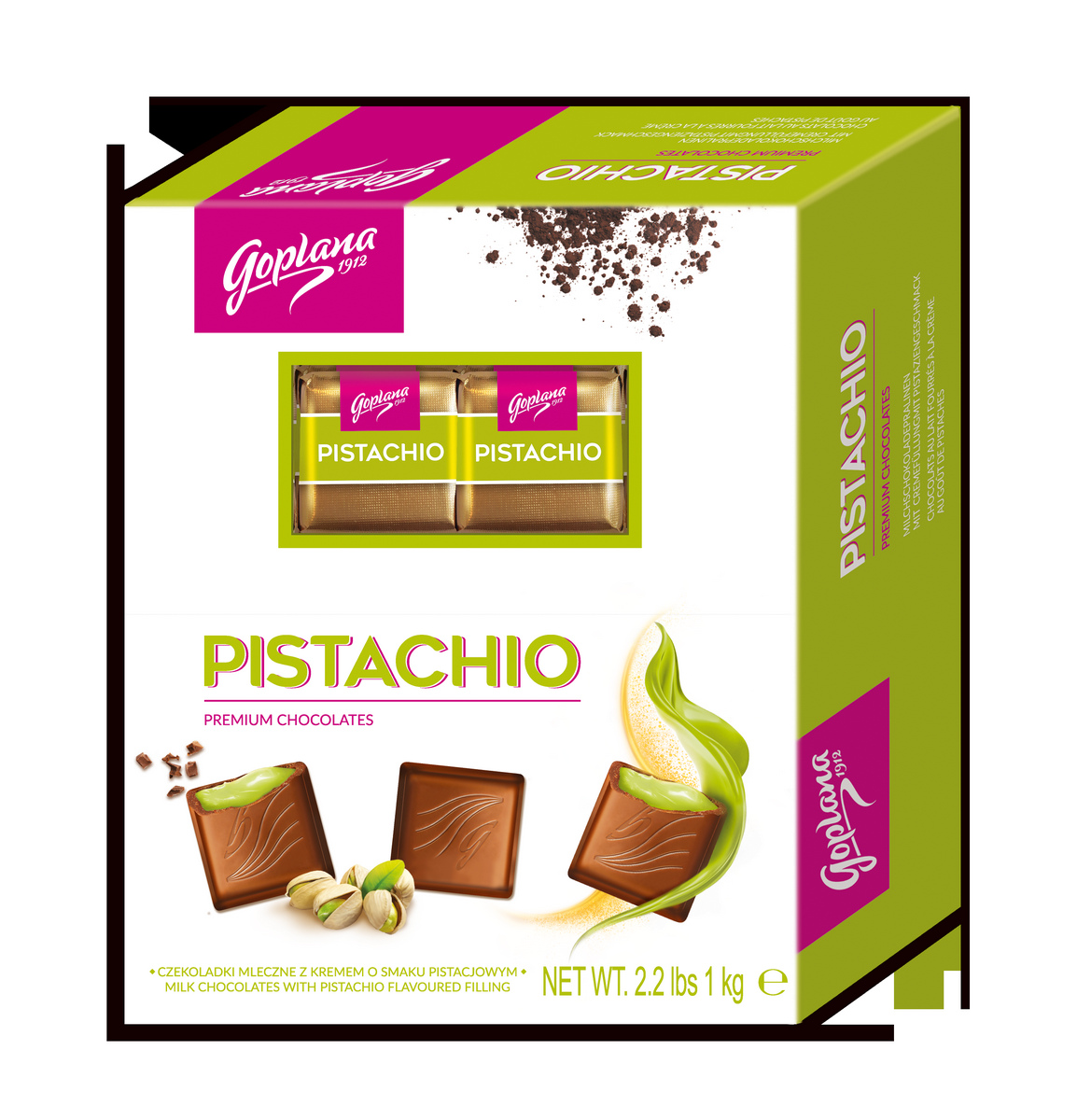 Levně Goplana Čokoládové Bonbóny Pistachio Bonbóny z mléčné čokolády 1 kg