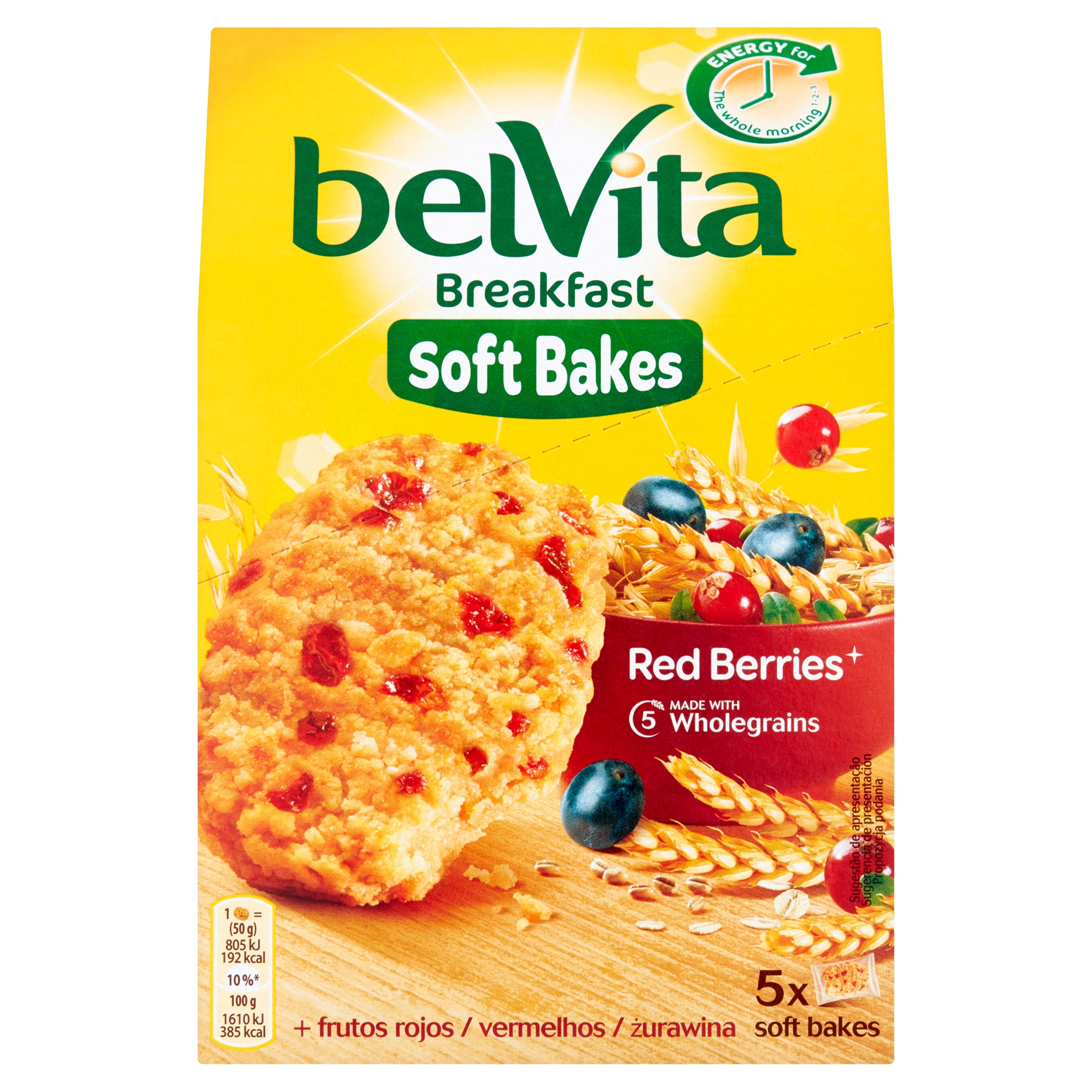 Levně 5 x belVita Breakfast Obilné sušenky s brusinkami a rozinkami 250 g