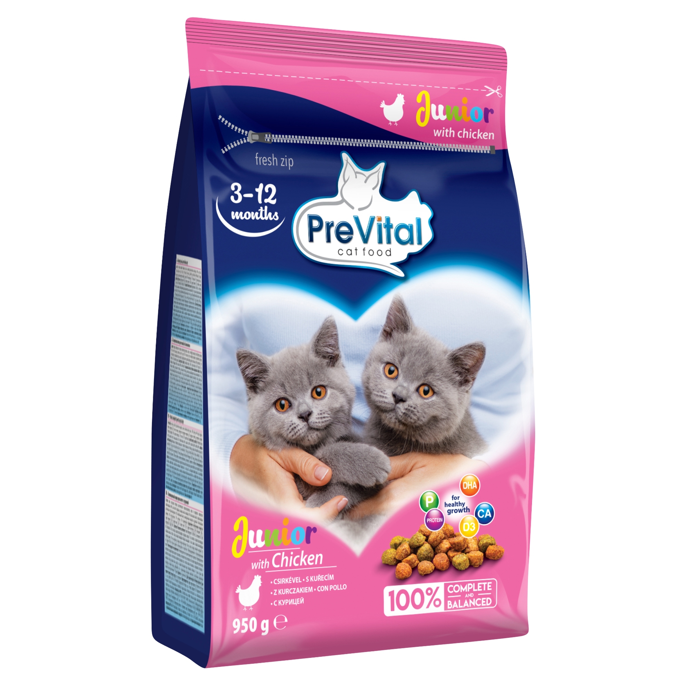 Levně 4X Prevital Junior suché krmivo pro koťata s kuřecím masem 950 g