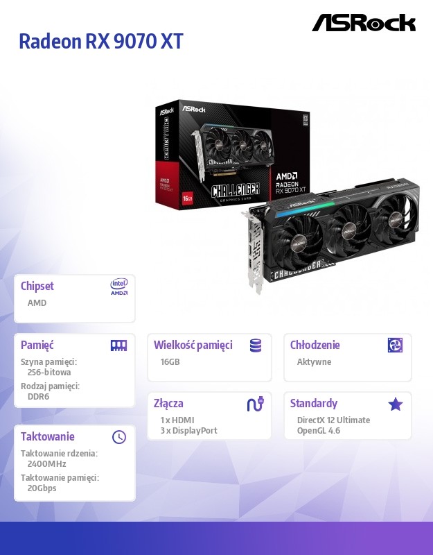 ASROCK AMD Radeon RX 9070 XT Challenger 16GB GDDR6 256-bit HDMI 3x DP — 12