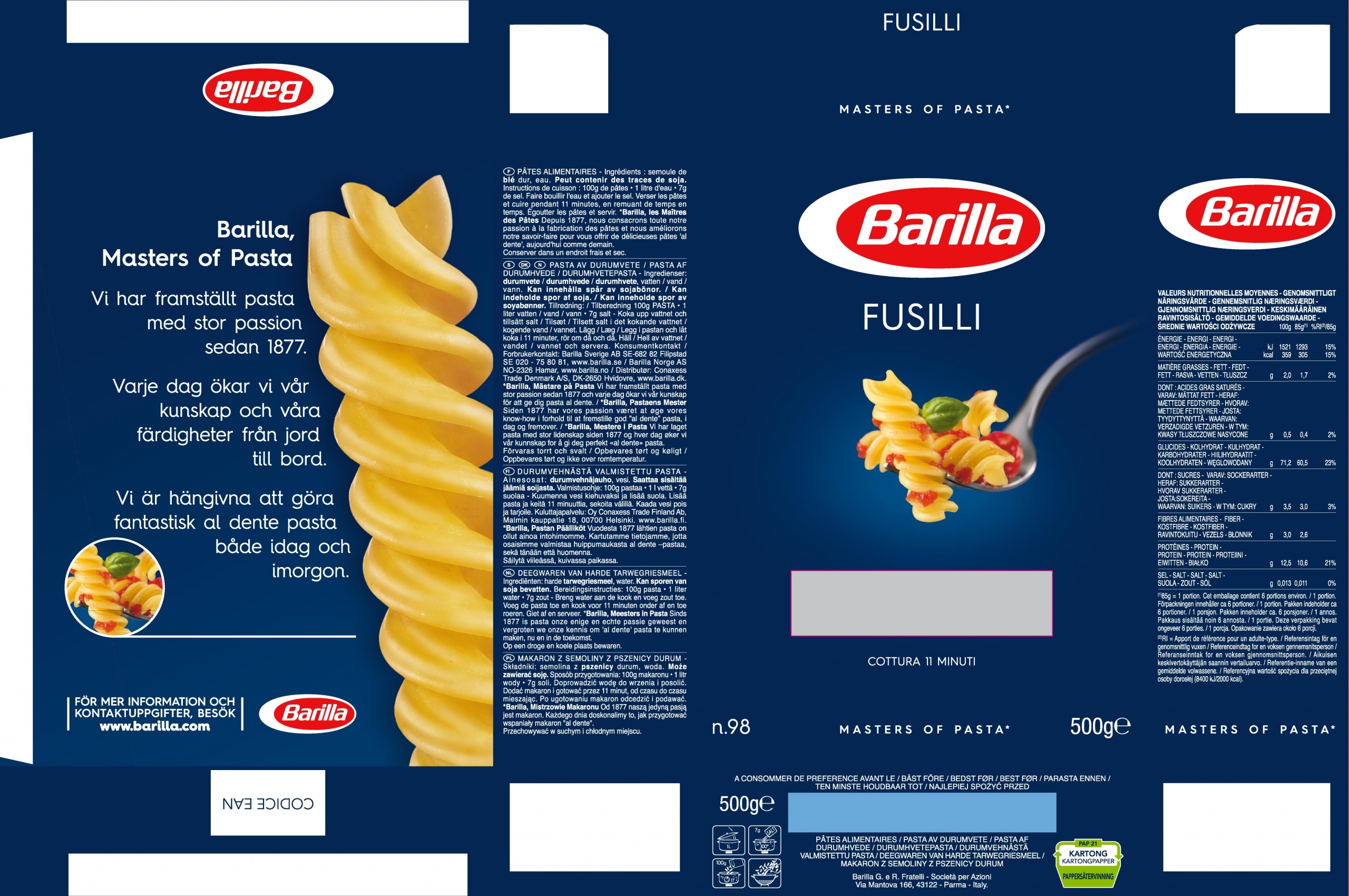 Makaron włoski Barilla pasta di semola fusilli n.98 24x500g