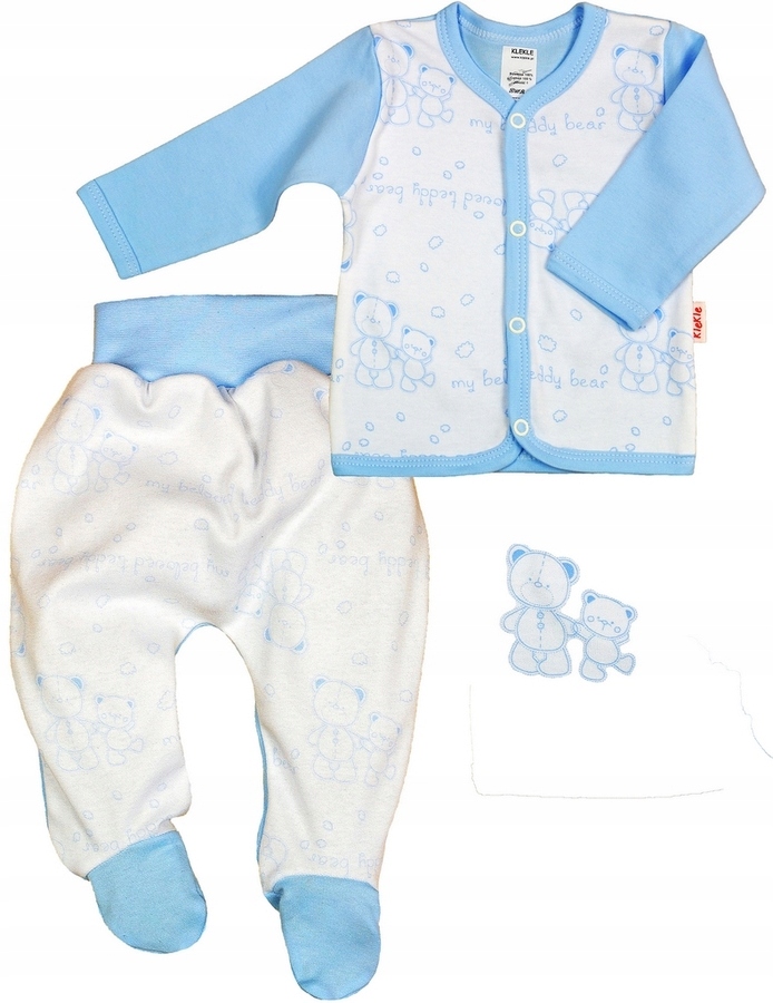 KOMPLET KAFTANIK + PÓŁŚPIOCH Misie NIEBIESKIE 68 KLEKLE Marka KLEKLE