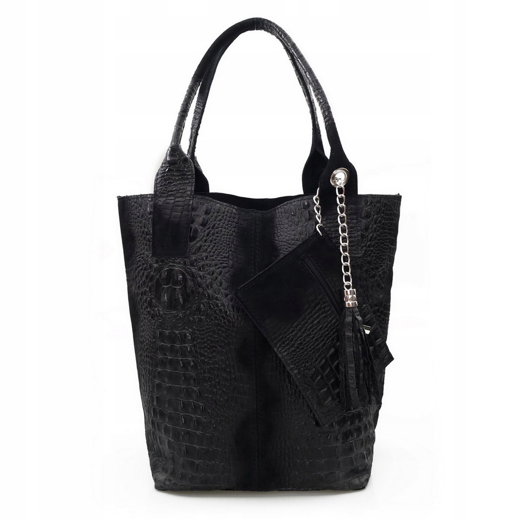 

Torebka Skórzana zamsz shopper kroko V141 czarna