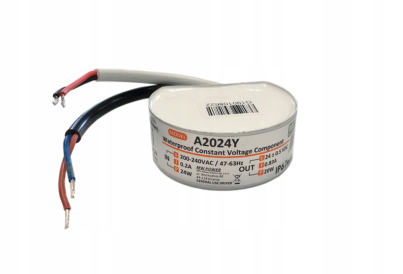 Mały Hermetyczny ZASILACZ DOPUSZKOWY 20W do Diod i Taśm LED IP66 24V 0.83A
