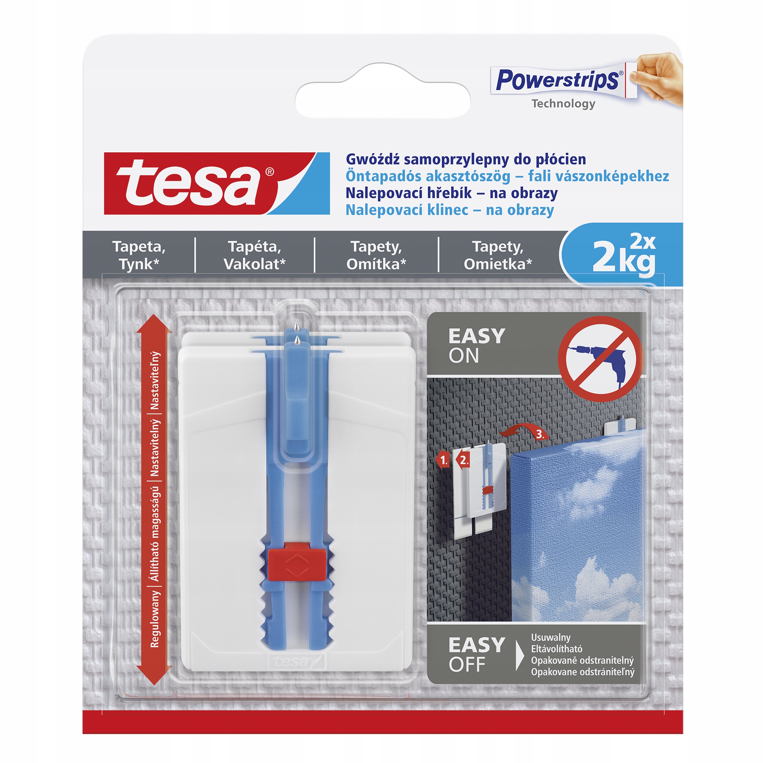 Gwóźdź samoprzylepny do obrazów płótna tesa haczyki 2x2kg