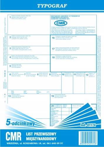 

Cmr 5-odcinkowy (bloczek) A4 01174 Typograf