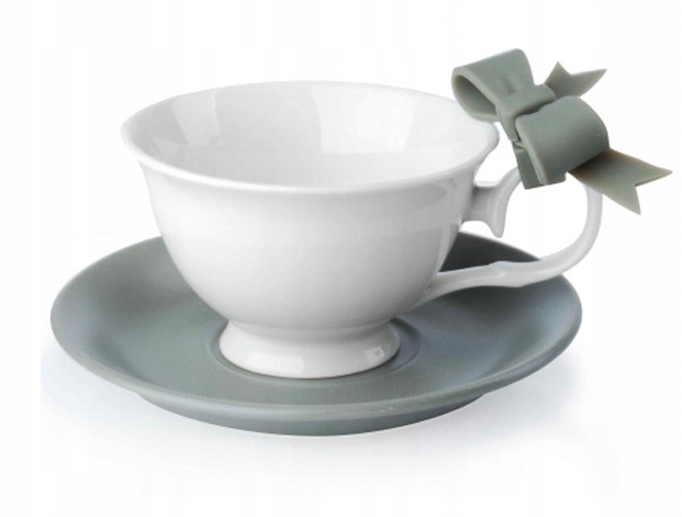 KOMPLET 2 FILIŻANEK ZE SPODKIEM 210ML SZARA 0828