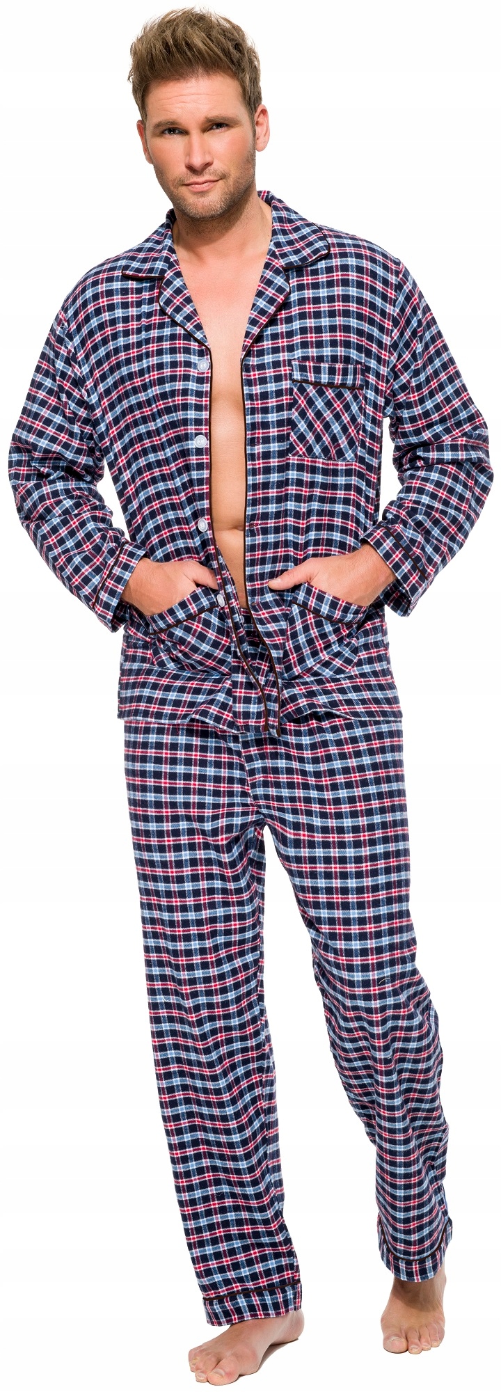 FLANELOWA BAWEŁNIANA PIŻAMA MĘSKA ROZPINANA - XL Rozmiar XL