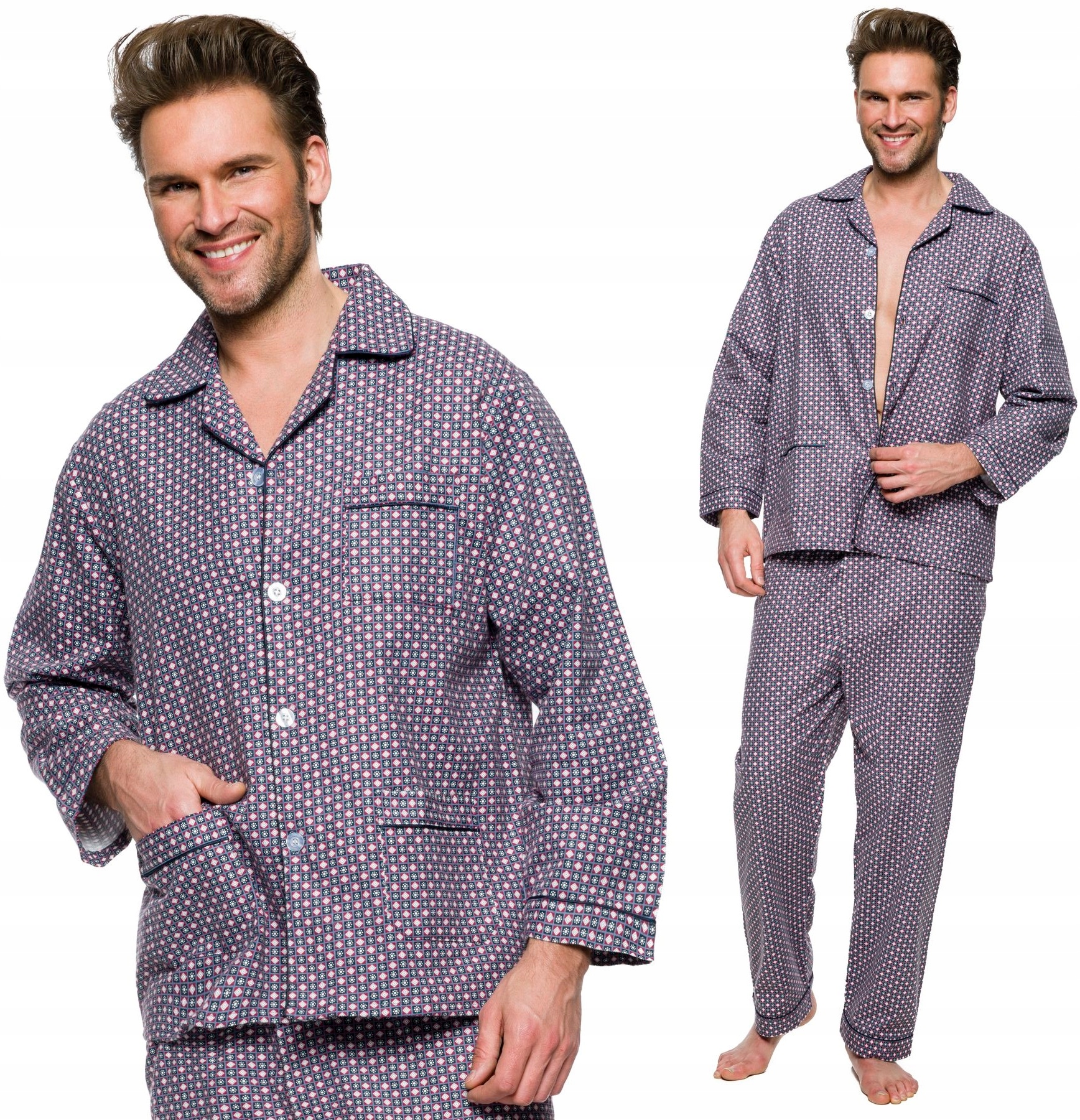 FLANELOWA BAWEŁNIANA PIŻAMA MĘSKA ROZPINANA - L