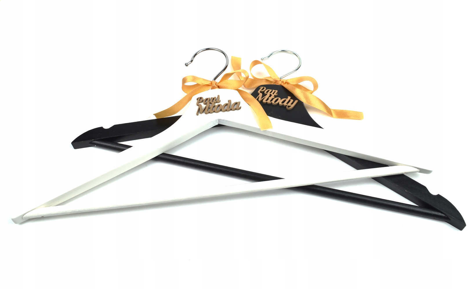 

Wieszaki Ślubne Pan Młody Pani Młoda Złoty Napis