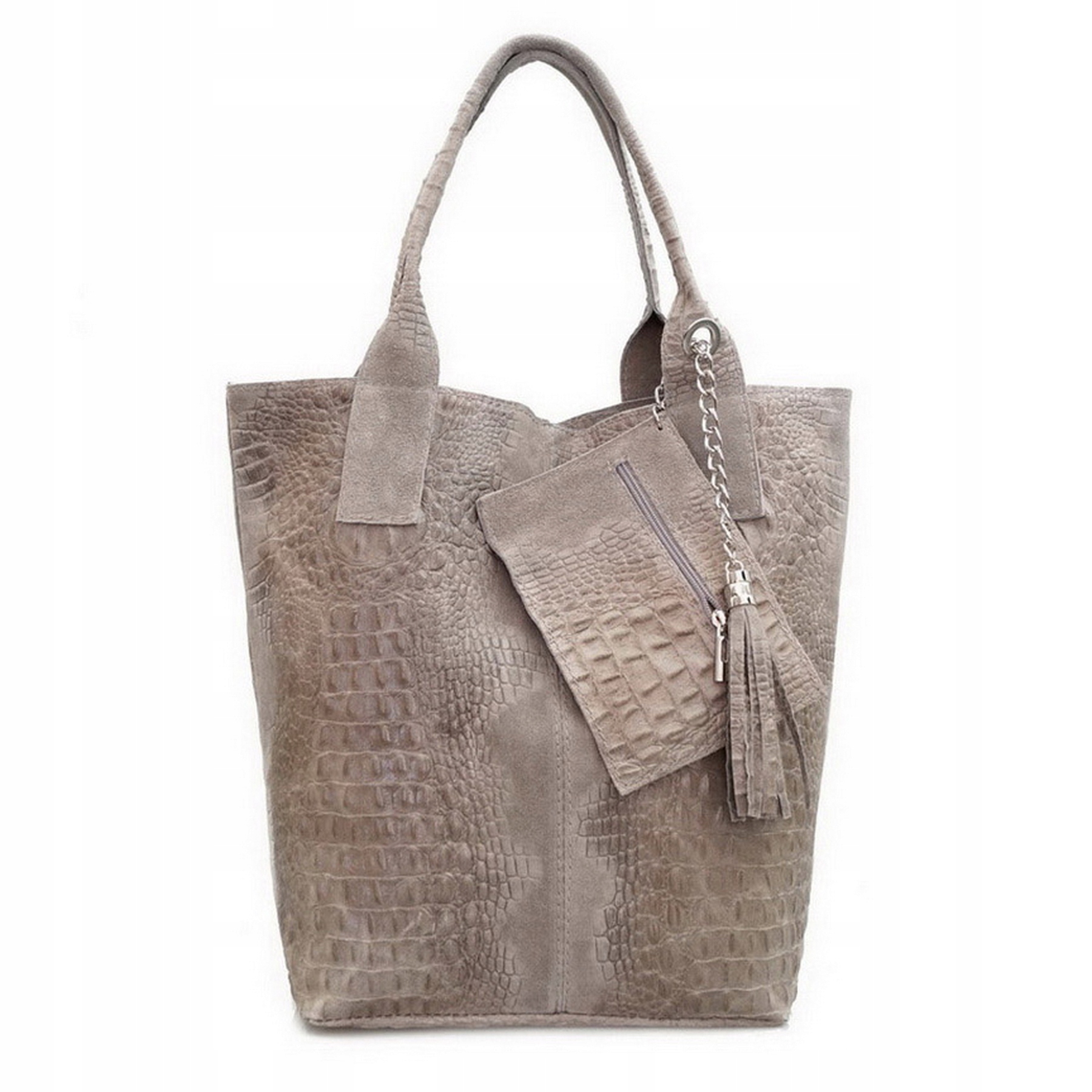 

Torebka Skórzana zamsz shopper kroko V141 taupe