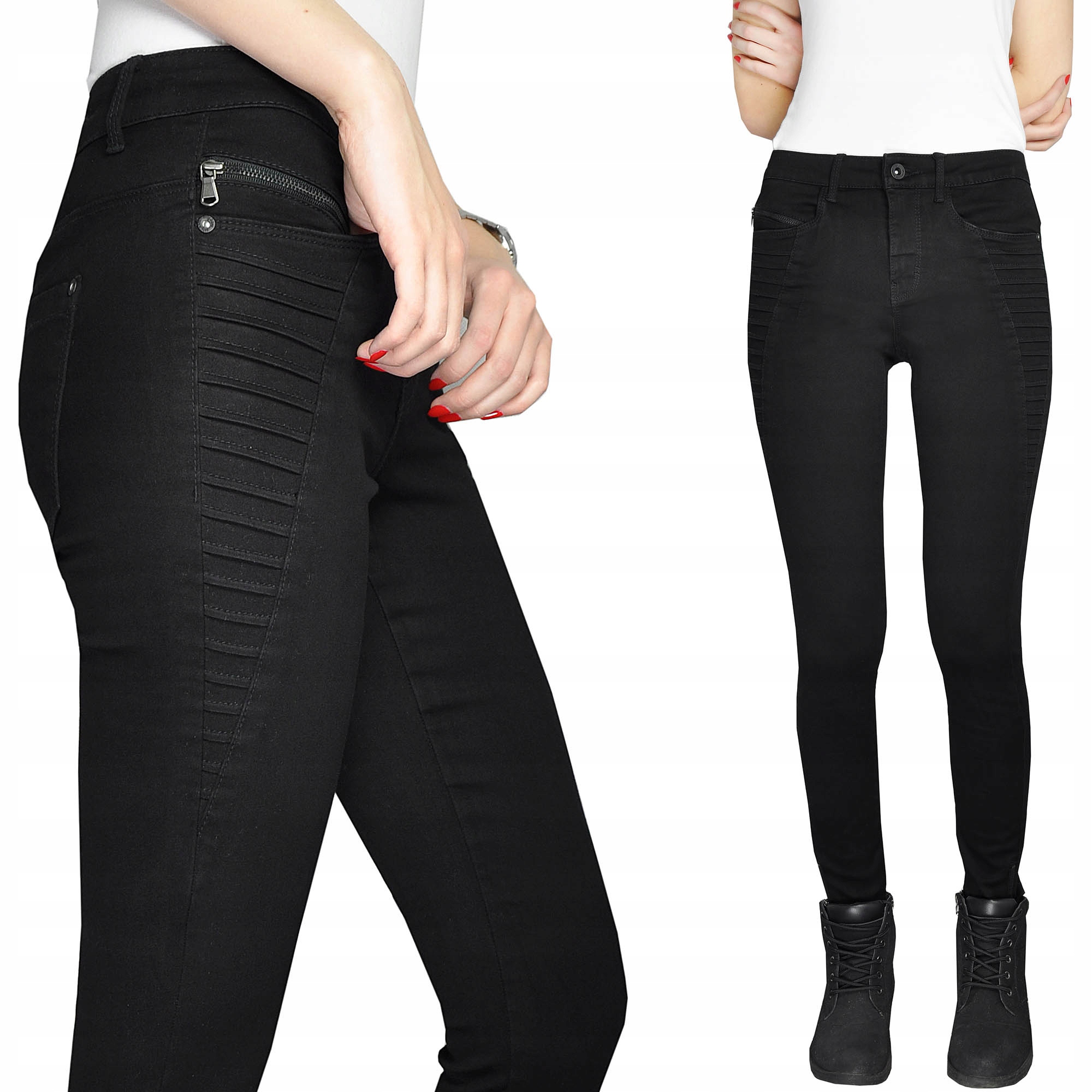 

Only Spodnie Jeansy Rurki Czarne Zamki Regul Xs 34