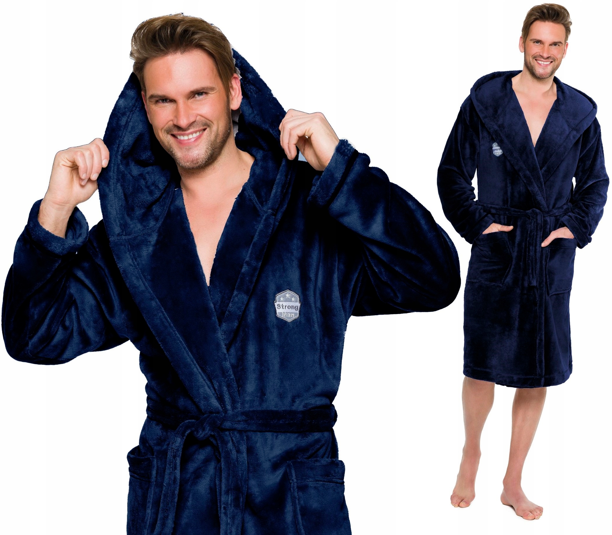 CIEPŁY MIŁY DŁUGI SZLAFROK MĘSKI Z KAPTUREM XXL