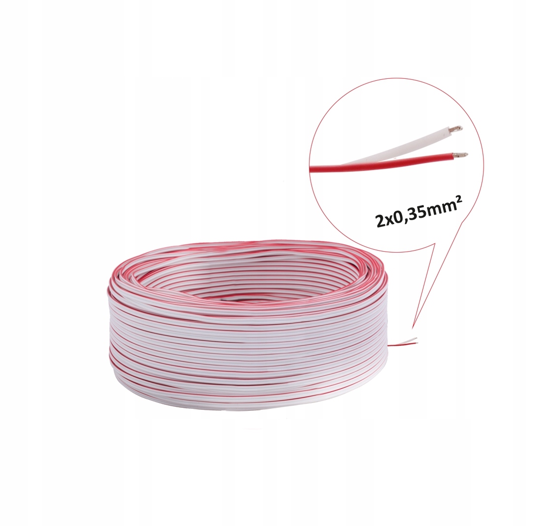 Przewód do Led 2 x 0,35 mm biało-czerwony 100m