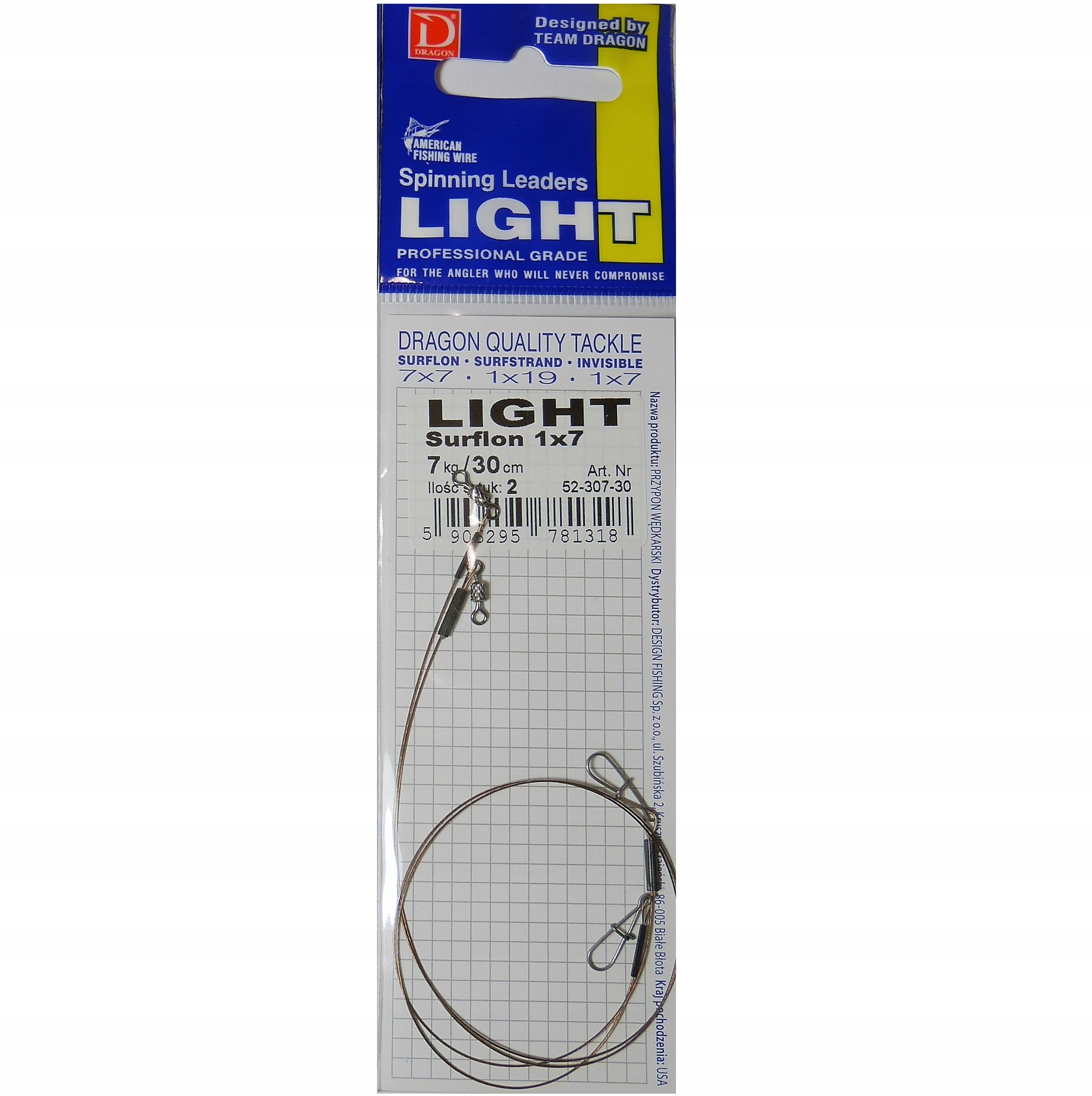 PRZYPONy Dragon na Szczupaka Light Surflon 1x7 30cm 7kg 2szt