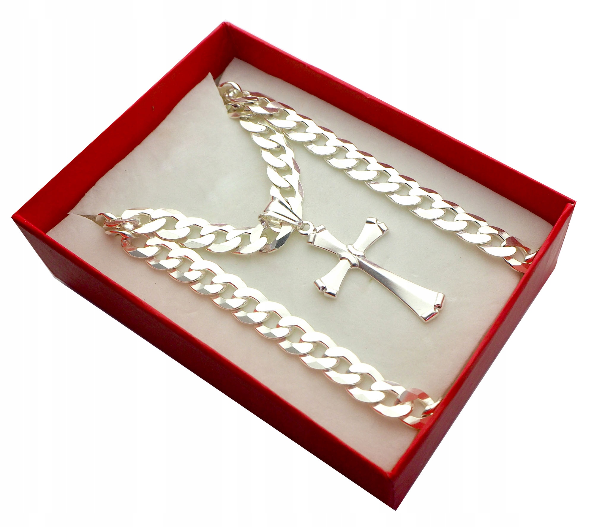 

Srebrny Łańcuszek 55cm +Krzyż Bóg Honor Ojczyzna