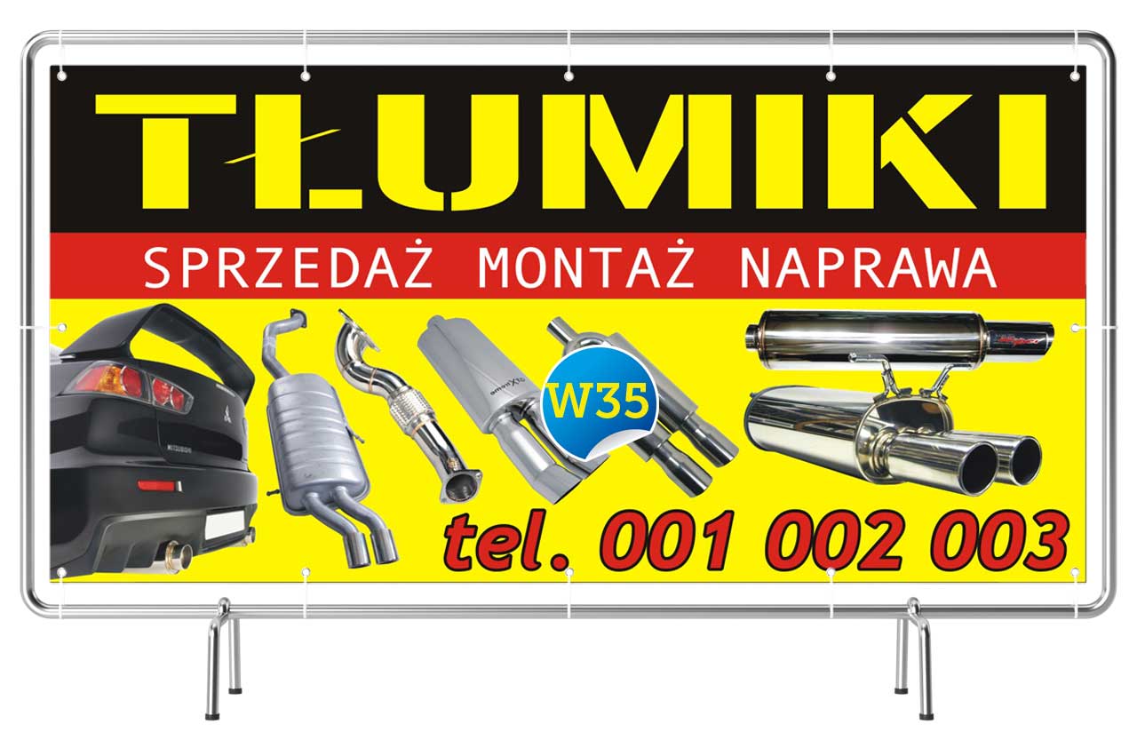 

Solidny Baner reklamowy 3x1m Tłumiki Zawieszenie