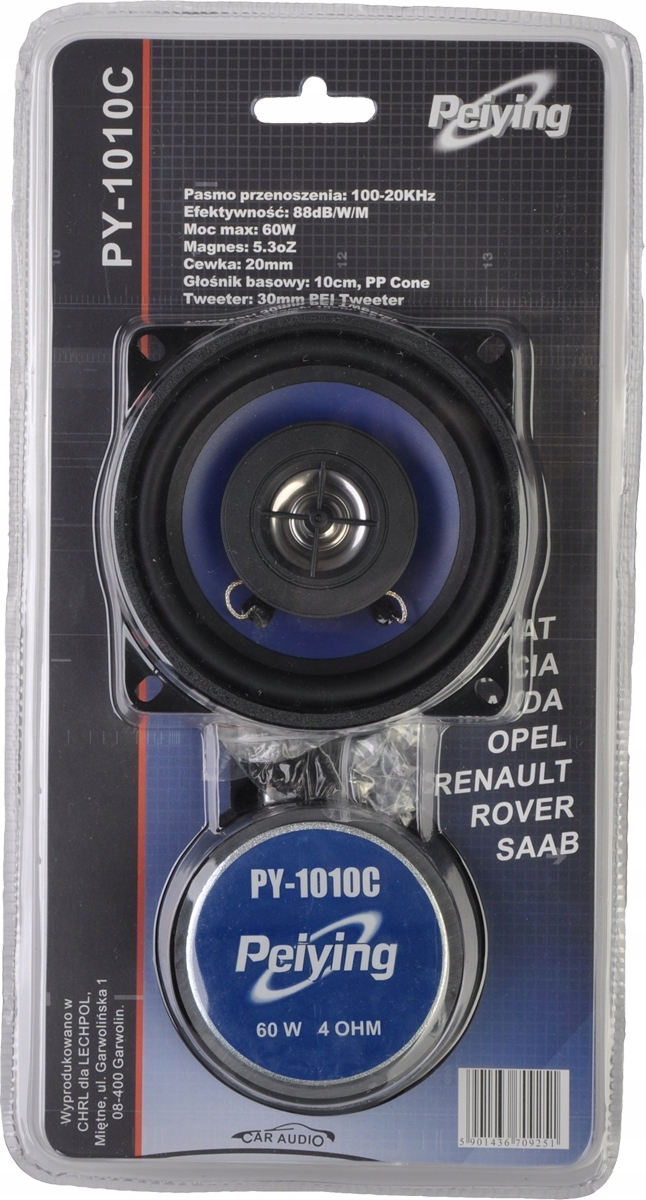 2 GLOŚNIKI SAMOCHODOWE PEIYING PY-1010C 10cm 60W Model PY-1010C