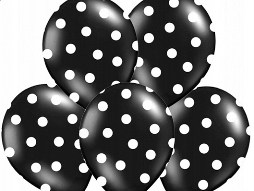 

Duże Czarne 36cm balony w Białe Kropki ślub 5szt