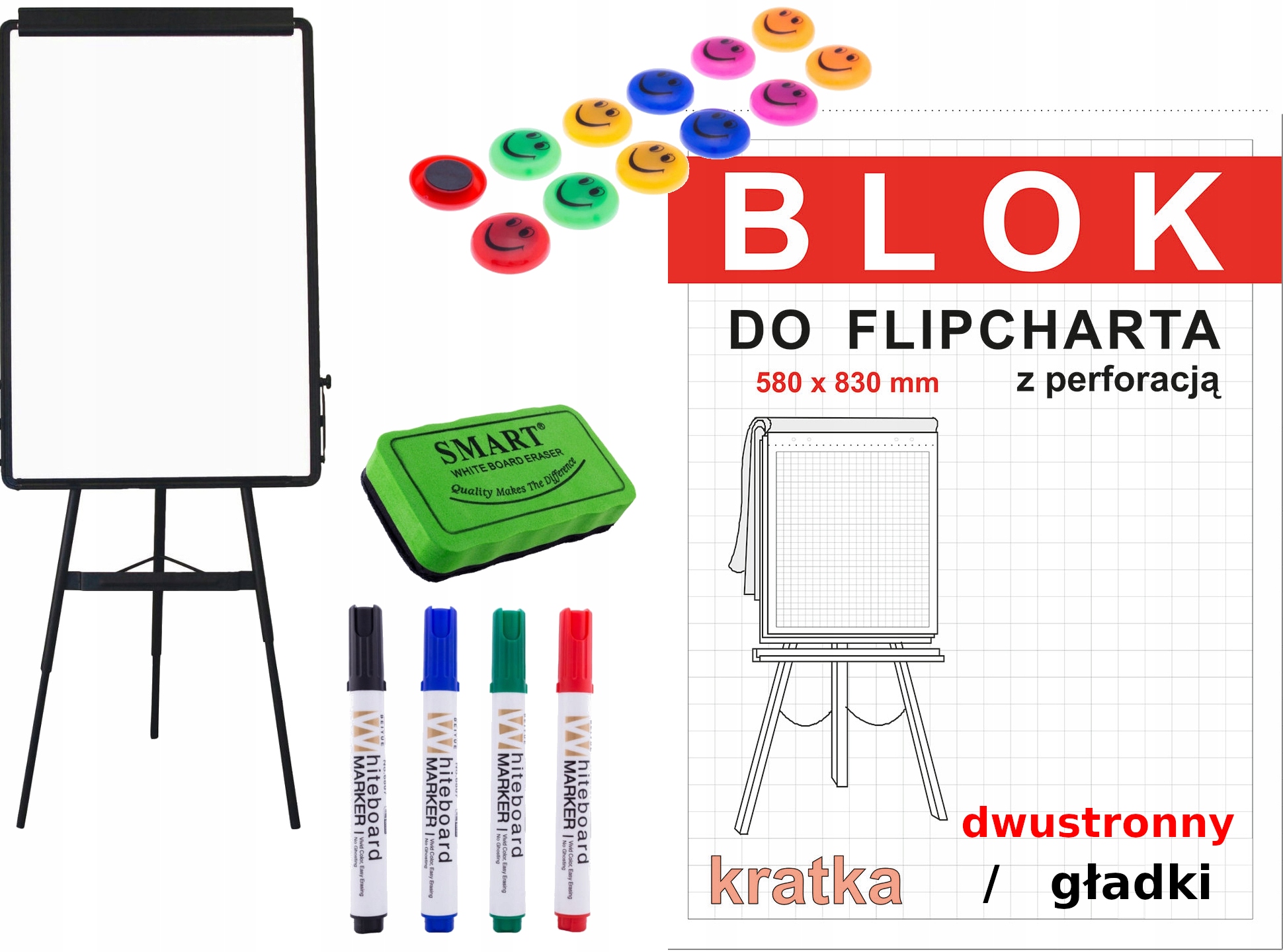 

Czarny flipchart Papier MARKERy gąbka MAGNESy