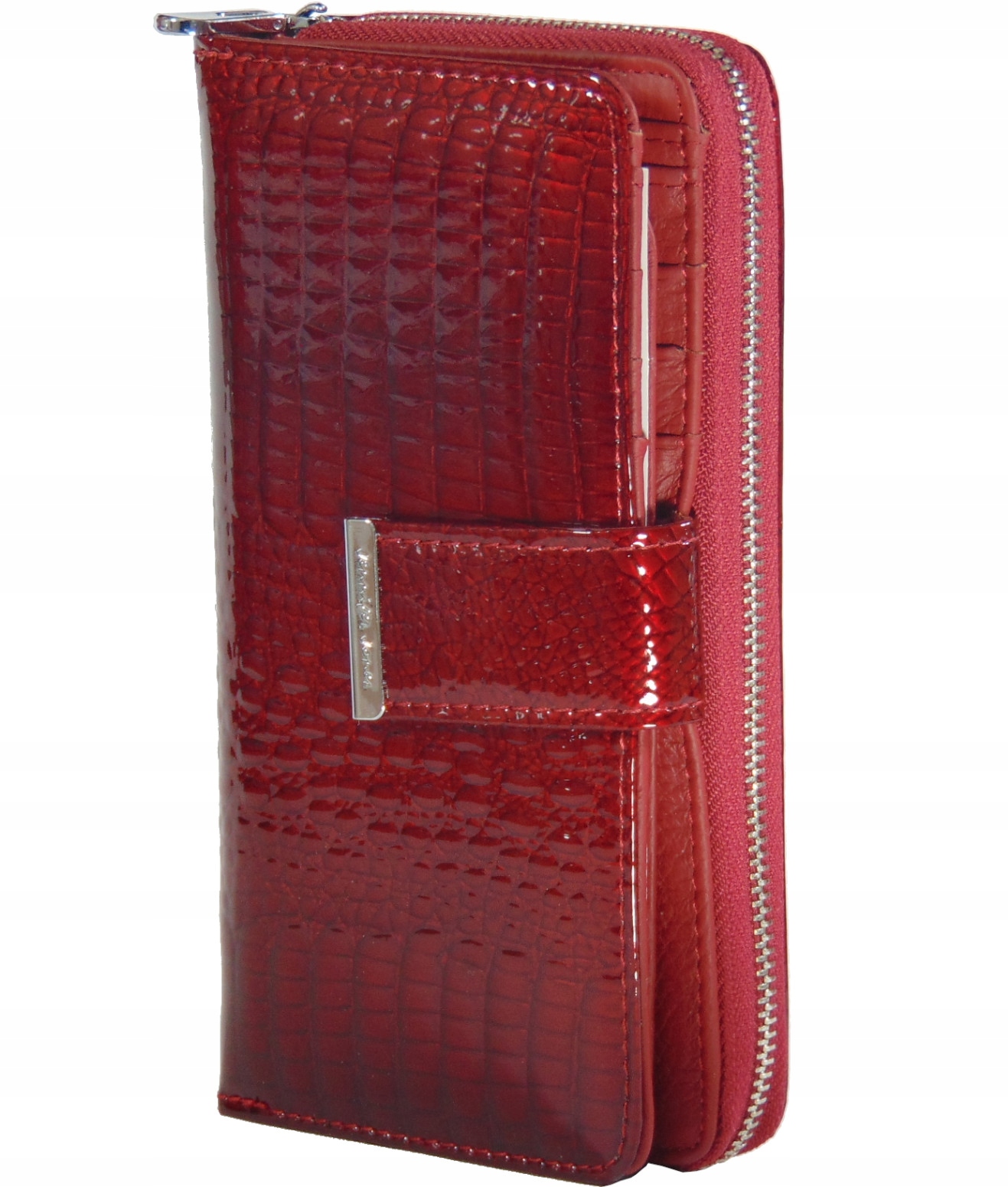 

Pojemny portfel damski, Skóra lakierowana na zamek