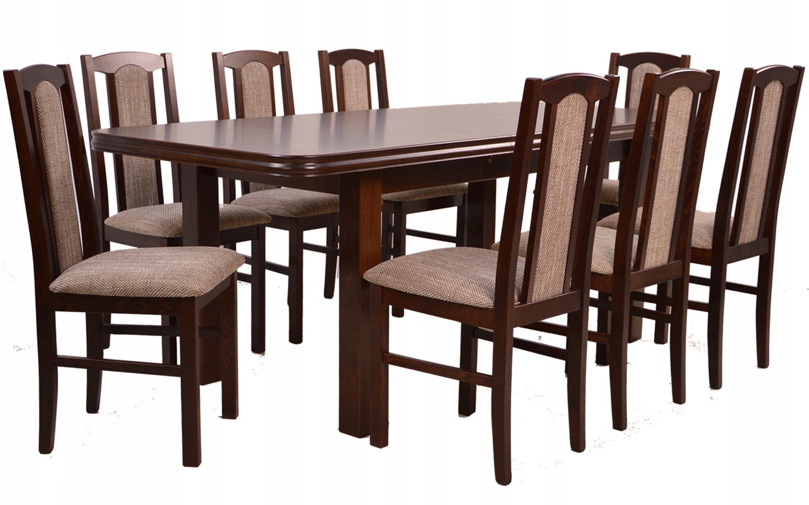 SOLIDNY DREWNIANY ZESTAW stół i 8 KRZESEŁ ORZECH