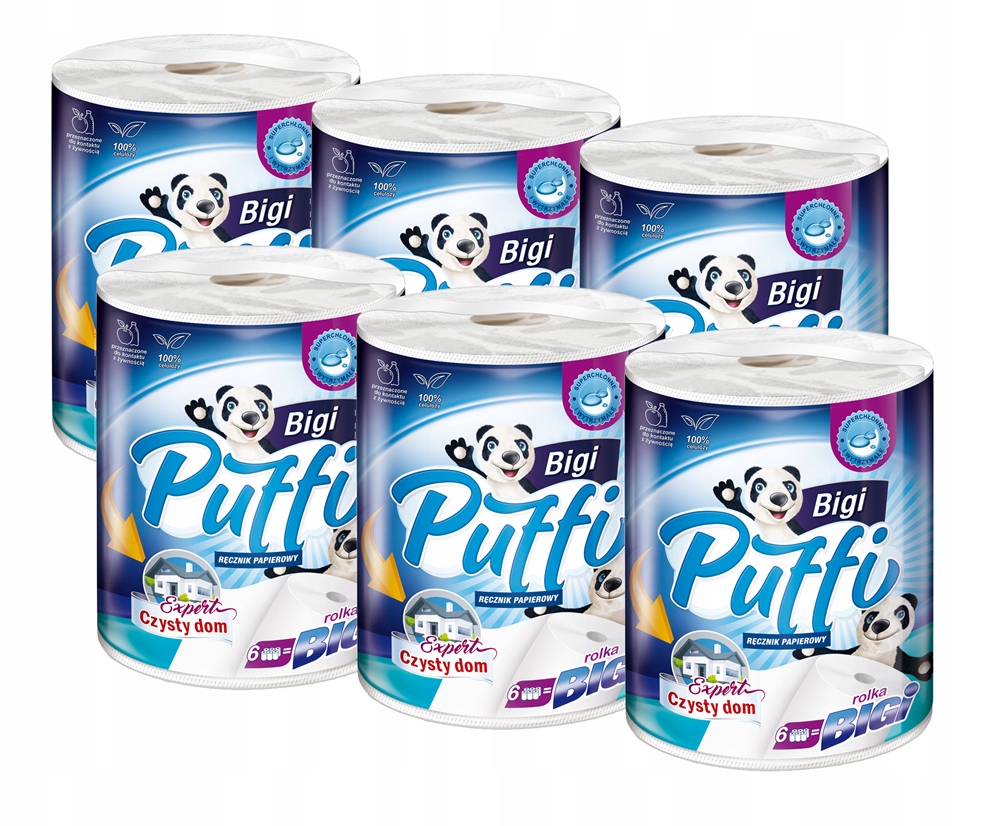 Levně Papírové ručníky Puffi Bigi 2W 6x Velké role Bílá Celulóza – Výkonné