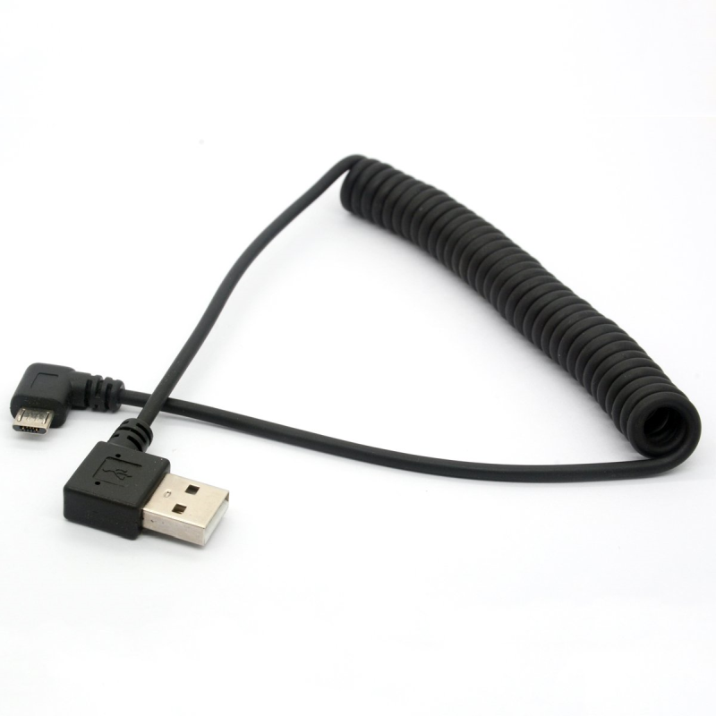 Kabel kątowy USB - MicroUSB spirala LEWY 1M