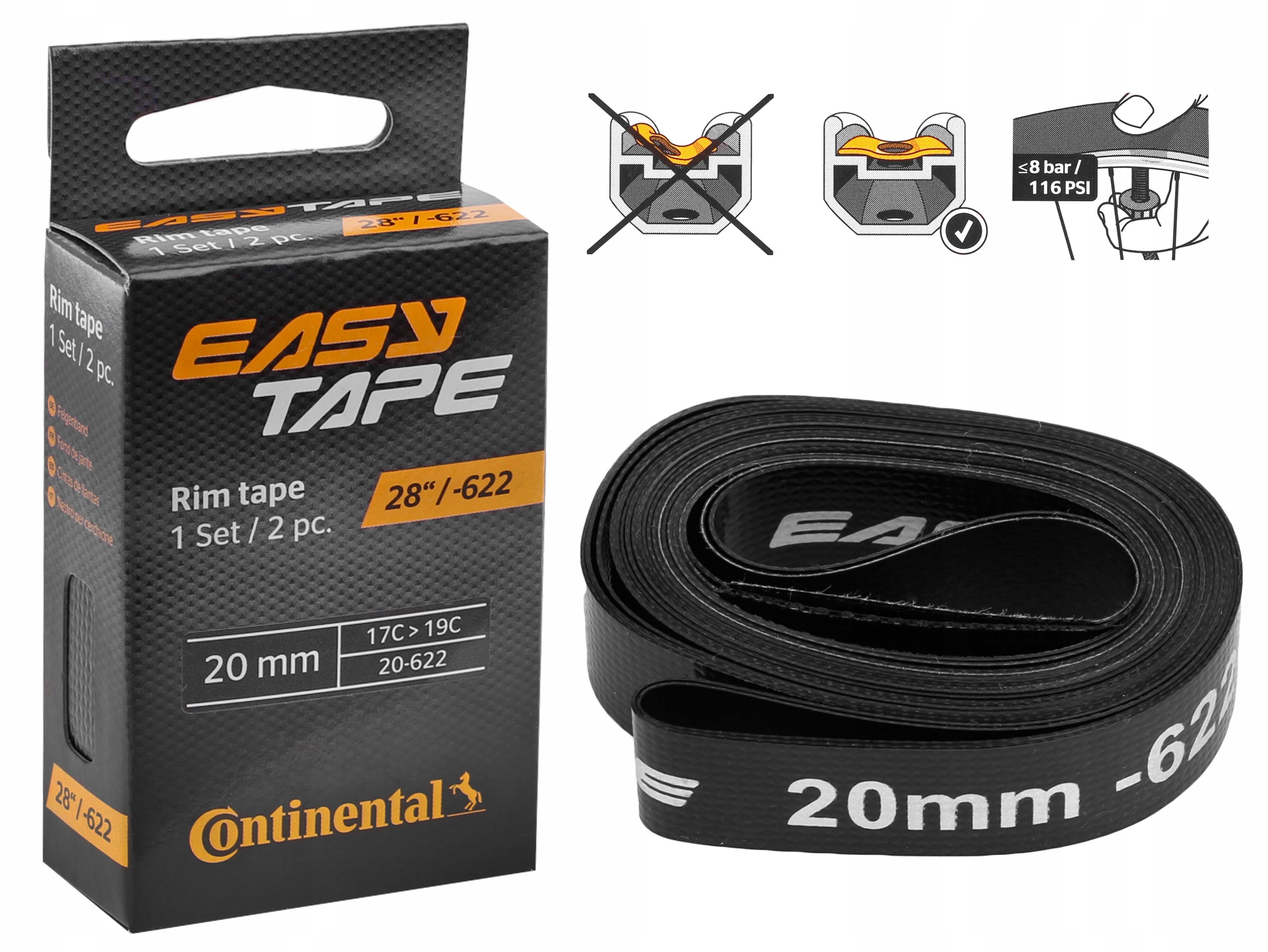 OPASKA TAŚMA NA OBRĘCZ CONTINENTAL 28"/622-20 DO 8BAR (PRZÓD+TYŁ) NAKŁADANA Marka Continental