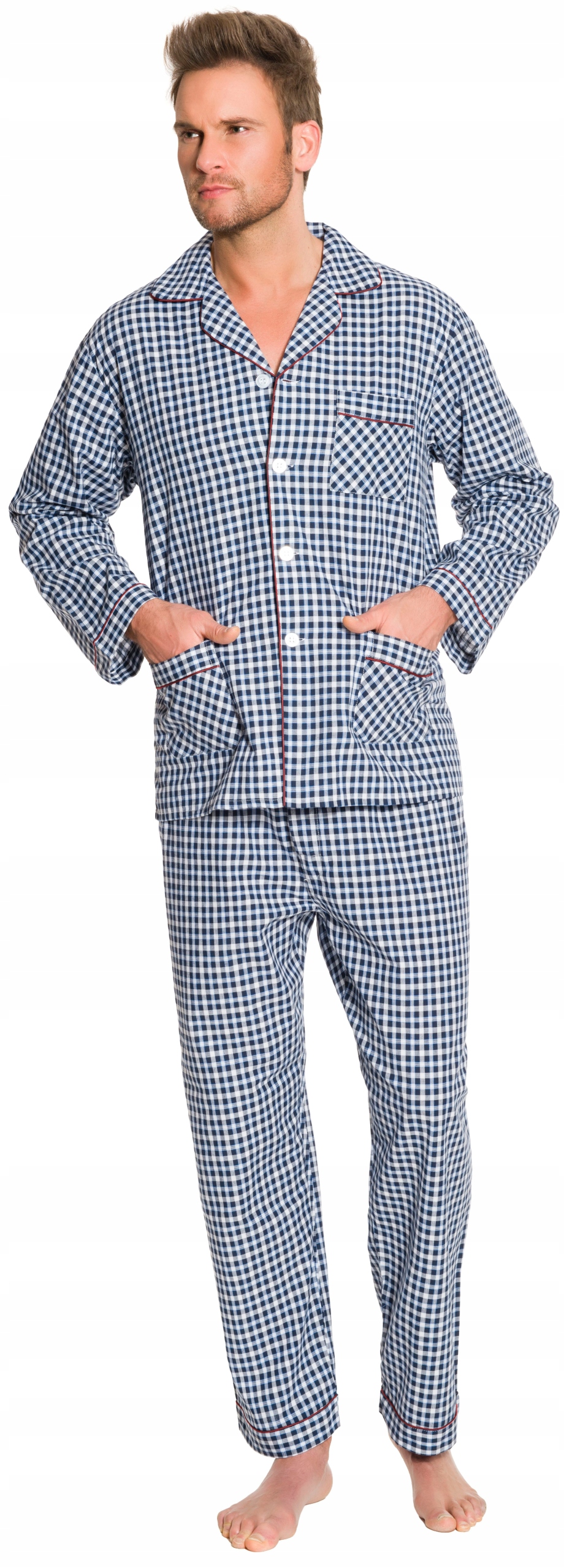 C3 ROZPINANA BAWEŁNIANA PIŻAMA MĘSKA W KRATKĘ XL Rozmiar XL