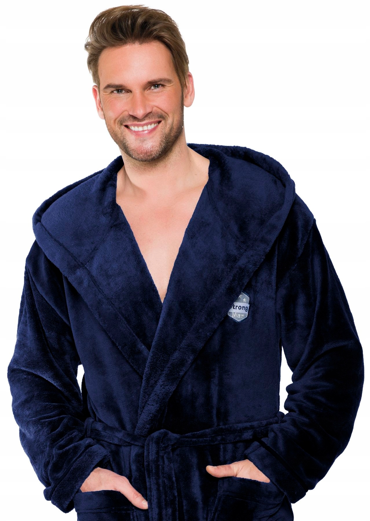 CIEPŁY MIŁY DŁUGI SZLAFROK MĘSKI Z KAPTUREM XL Rozmiar XL