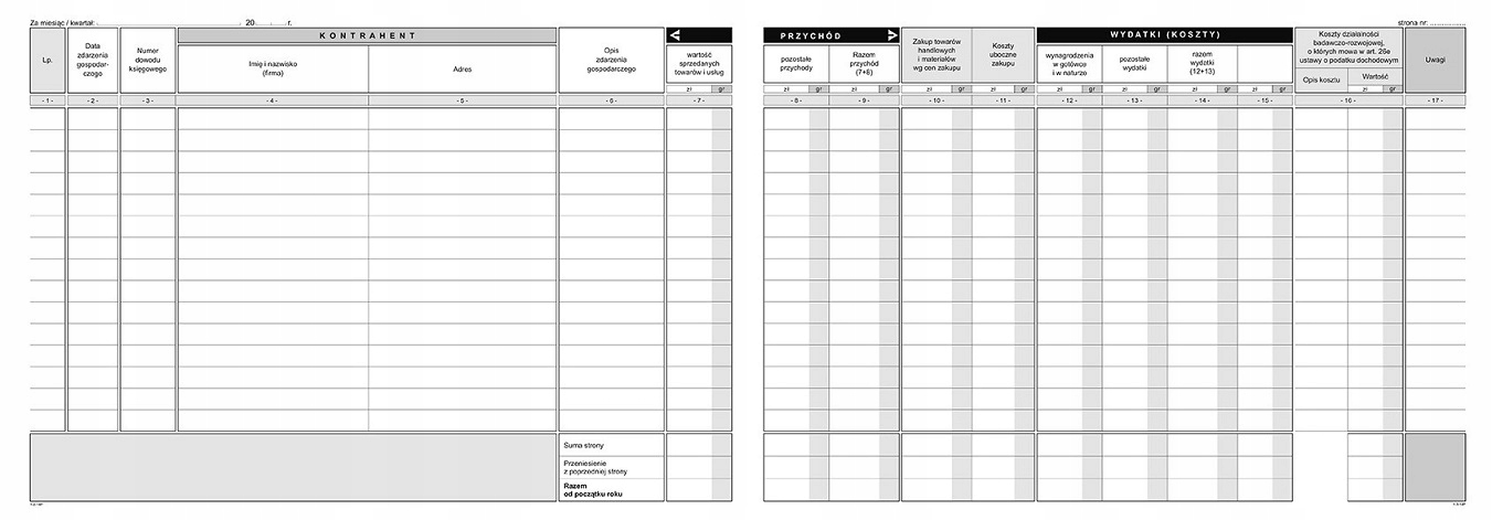 PODATKOWA KSIĘGA PRZYCHODÓW I ROZCHODÓW A4 K1