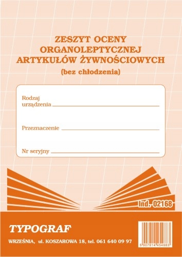 

Zeszyt oceny organoleptycznej bez chłodzenia 02168