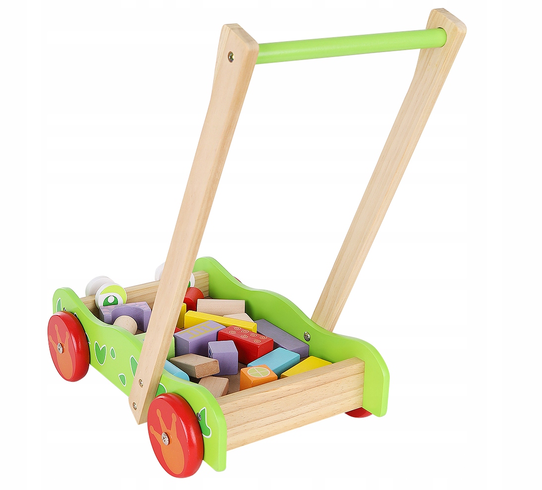 Drewniany Chodzik Pchacz Wózek + Klocki Jeździk Marka Iso Trade
