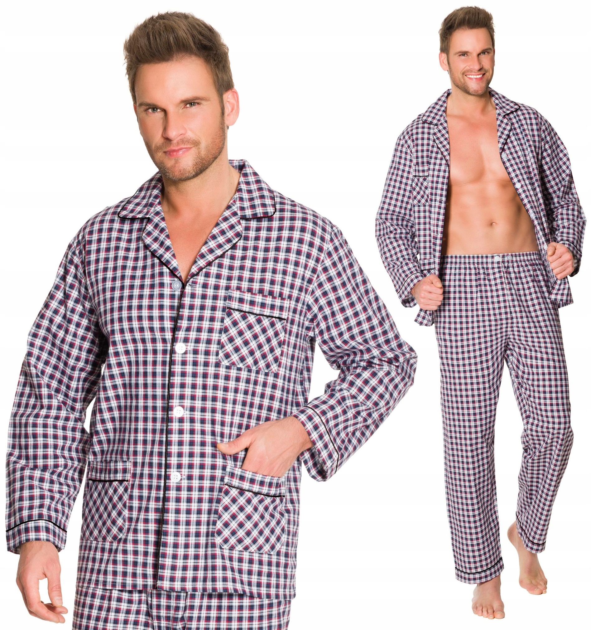 C2 ROZPINANA BAWEŁNIANA PIŻAMA MĘSKA W KRATKĘ XXL