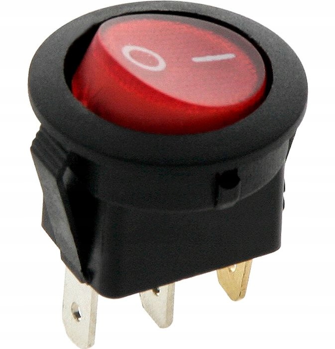 WŁĄCZNIK PRZEŁĄCZNIK KOŁYSKOWY OKRĄGŁY CZERWONY PODŚWIETLANY 250V 6A