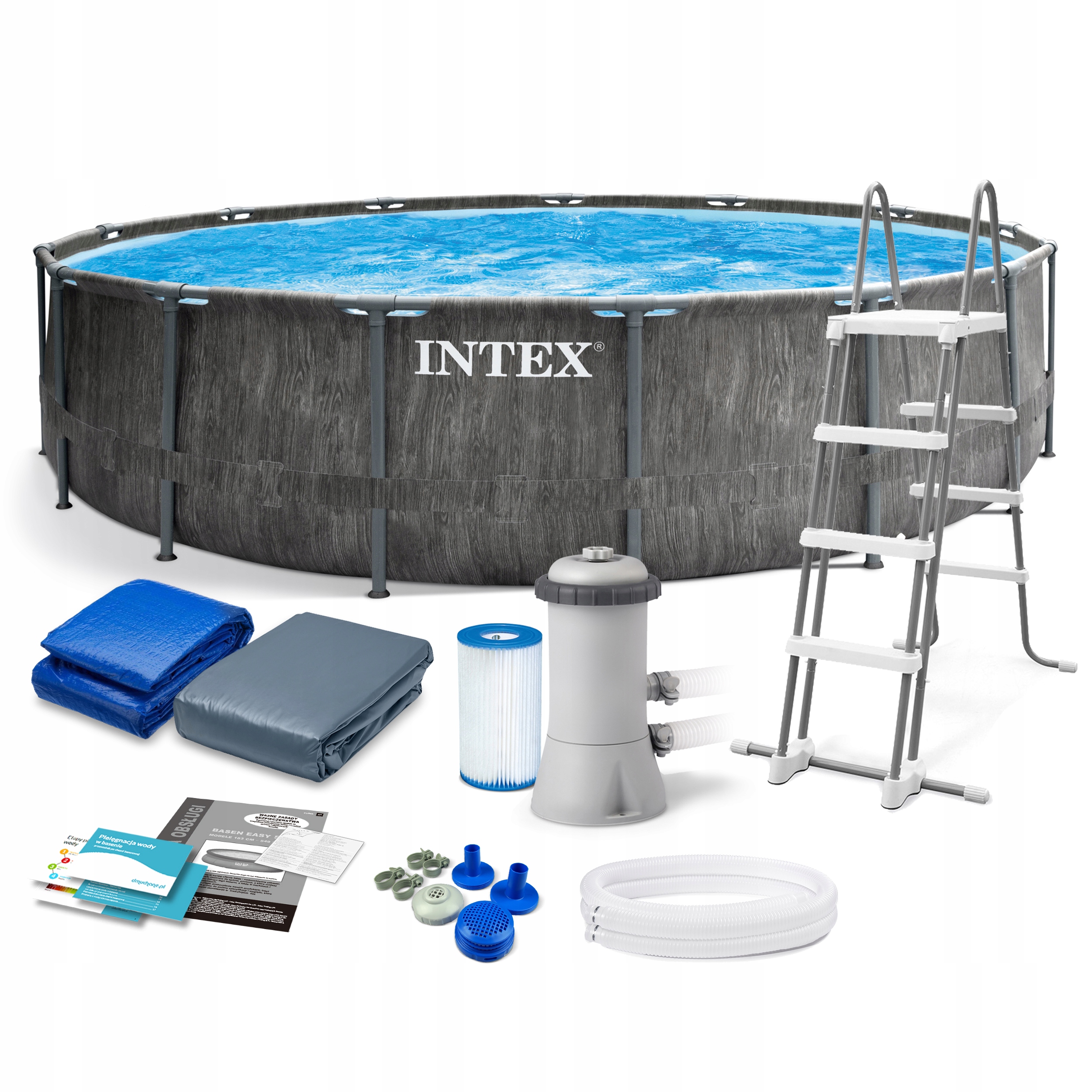 

Basen Ogrodowy Stelażowy Intex 457x122 Zestaw 12W1