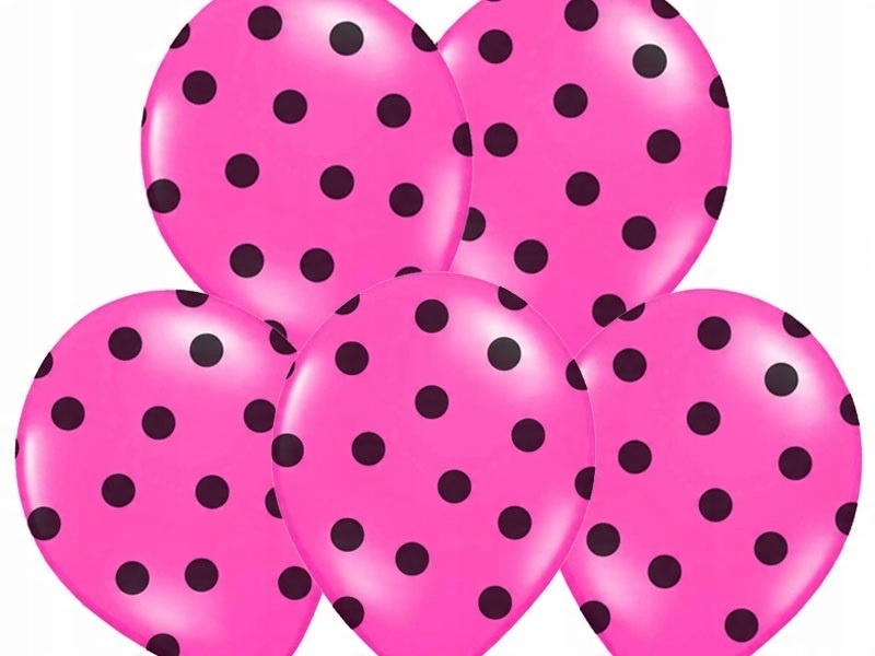 

Duże Różowe 36cm balony w Czarne Kropki ślub 5szt
