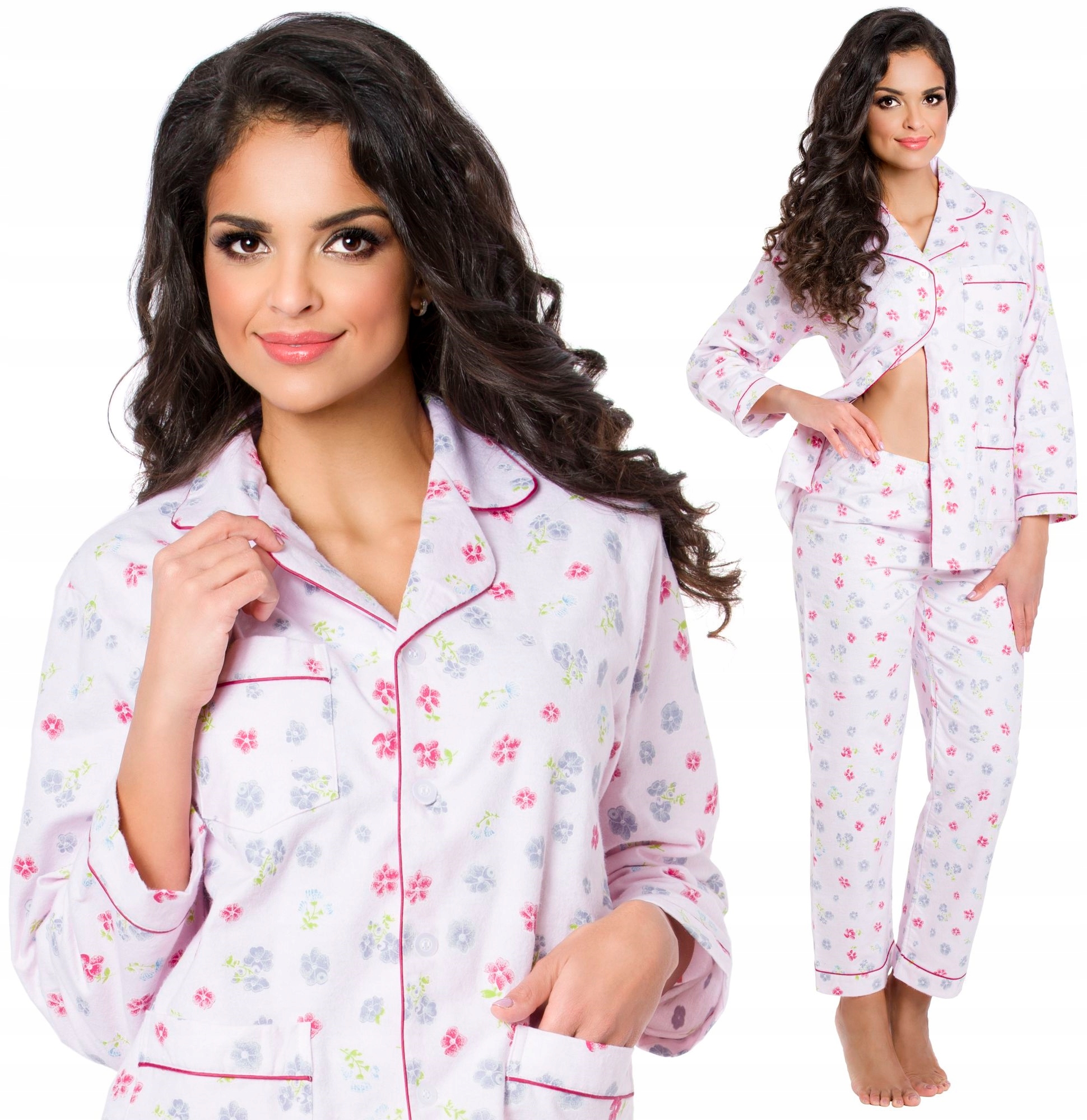 CIEPŁA FLANELOWA ROZPINANA GRUBA PIŻAMA DAMSKA