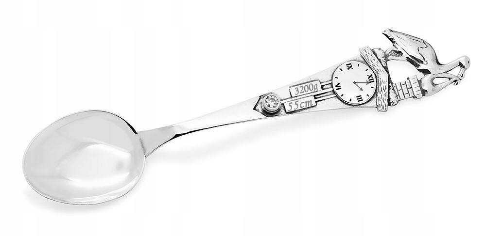 

Łyżeczka Srebrna Cyrkonia Swarovski Grawer Bocian
